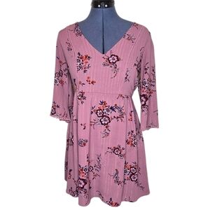 Lily Rose Pink V-neck Keyhole Back Half Sleeve Boho Mini Dress Small